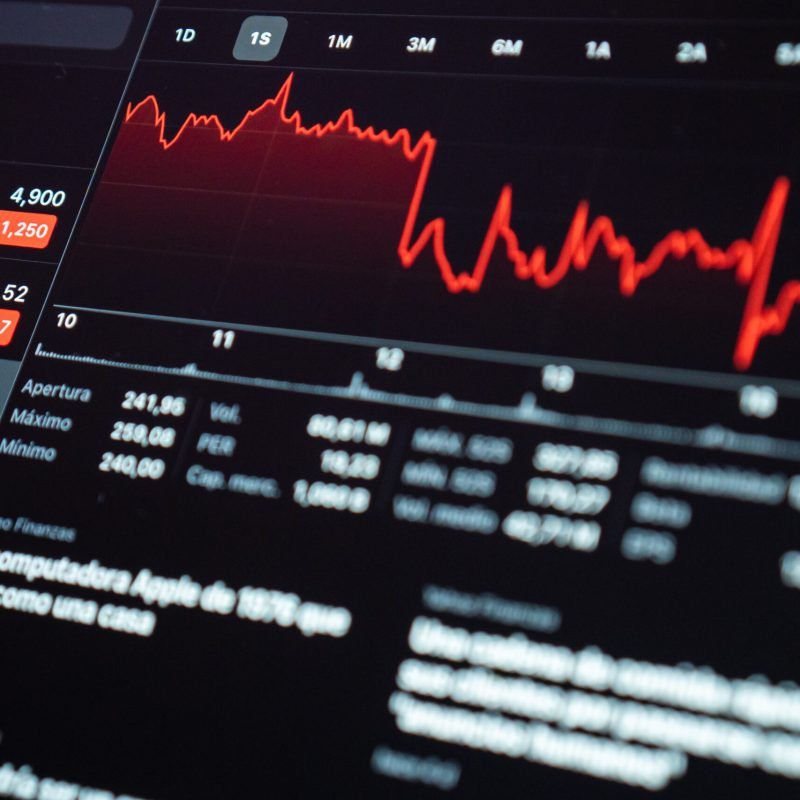 The screen showing data about the financial crisis because of the coronavirus